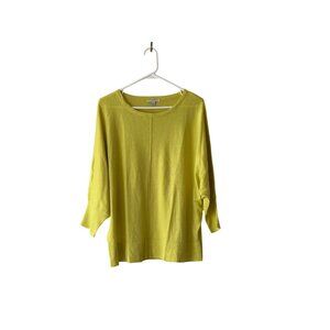 Larsen Gray Yellow Womens Sweater 3/4 Sleeve Relaxed Fit Comfy Lagenlook XL
